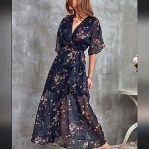 Cupshe Navy Floral Maxi Dress Large